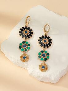 1 Pair Bohemian Style Dangle Round Earrings For Women - Gold - View 7