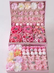 444件/套 女孩粉色皇冠、蝴蝶、海星、爱心、花朵、星星发夹，可爱公主侧刘海夹，弹性发夹，发箍，发圈，日常使用 - 彩色 - 查看 6