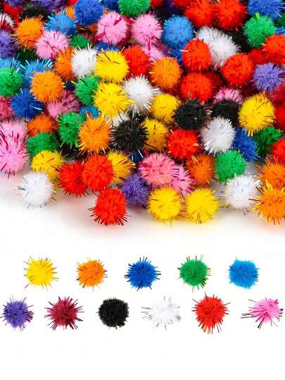 300pcs Mini Fluffy Pom Poms, Suitable For Crafting, Small & Shiny, Soft & Plush, For DIY Arts & Crafts, Home Decor, Holiday Parties, And Pom Pom Stickers