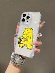 SPONGEBOB 1个透明太空卡通鬼脸海绵宝宝奶酪字母图案防震手机壳，适用于三星/苹果17/16/15/14/13/12/11Pro Max/12Pro/14Plus等型号 - 彩色 - 查看 1