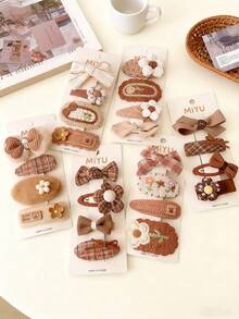 1 Card (4pcs) Random Color & Style Autumn/Winter Plush Fabric Bow, Flower, Cartoon Rabbit Children Hair Clips, Cute Hair Accessories - Multicolor - View 4