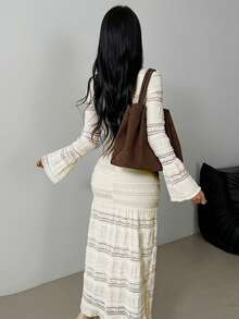 Women's Elegant Ruffle Trim Flare Sleeve Dress, Suitable For Wedding, Office, Daily Wear, Autumn