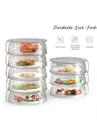 1 件多功能微波炉防溅罩 - 耐热高达 200°C，360° 防溅保护，食品保鲜罩，适用于蔬菜、水果和菜肴 - 可堆叠塑料盖，适合露营、户外烧烤和家庭使用，露营必备，可堆叠耐热塑料设计