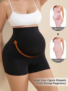 Women's High Waisted Maternity Belly Support Shorts With Expandable Belly Panel - Black - View 5