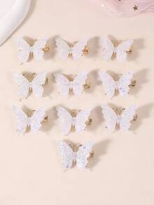 10pcs/Set Girls Metal Glitter Butterfly Hair Clips, Elegant Princess Style Hair Accessories, Suitable For Teens Daily Wear - Butterfly - View 4