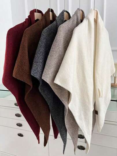 Fashion Solid Color Knitted Shawl Soft Neck Wrap Sweater Shawl Cape Thickened Winter Warm Wool Blended Shawl