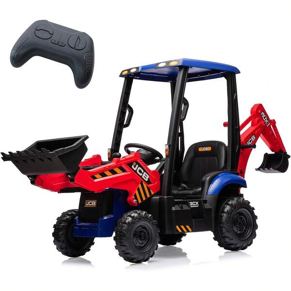 12V Ride On Excavator & Bulldozer,  Kids Electric Vehicle With Remote Control, Front Loader, Digger, Horn, Adjustable Seat, Excavator Ride On Car Toy