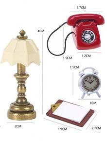 1:12 Dollhouse Telephone, Lamp, Alarm Clock, Notebook Miniature Accessories, Alloy Decor, Mini Home Decor, OB11 Photography Props - Multicolor - View 3