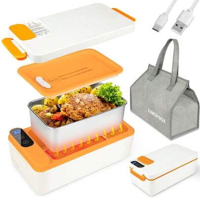 FollowBreak 1L Rechargeable Electric Heated Lunch Box, Portable Food Warmer, Handheld Meal Container, Suitable For Car/Truck/Work/Home