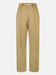 Quần tây ống đứng Jessefine màu trơn, có túi khóa kéo, chất liệu vải công sở, không có cạp quần, kiểu dáng thanh lịch, phù hợp đi làm, công sở, mặc thường ngày, đa năng cho mùa xuân và hè. - Màu Khaki - Xem 4