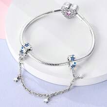 1 chiếc vòng tay hình ngôi sao mặt trăng đính hạt cườm hình chuông tuyết lấp lánh màu bạc đính đá Cubic Zirconia cổ điển, phù hợp làm vòng tay, vòng cổ, mặt dây chuyền, trang sức tự làm cho phụ nữ, phụ kiện trang sức hàng ngày - Bạc - Xem 7