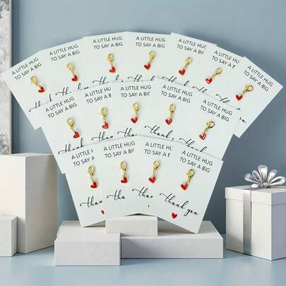 16pcs Heart-Shaped Keychain Set With 16 Personalized Thank You Cards, High-Quality Zinc Alloy Lobster Clasp, Thoughtful Gifts For Teachers, Moms, Girlfriends, Best Friends, Birthdays, Christmas, Thanksgiving, Teacher's Day, Weddings, Graduations, All Year Round