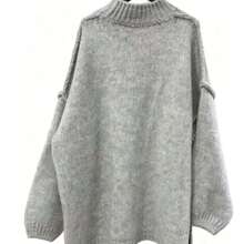 Pull ample à manches longues évêque pour femmes, détails en tricot côtelé, tissu stretch moyen, doux et chaud - Gris pâle - Voir 3