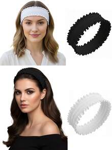 1件装ins风荷叶边宽弹力发带，女士发饰头巾时尚女士围巾时尚发圈 - 彩色 - 查看 8