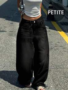 New Women's Retro Casual Boyfriend Style Straight Loose Fit Versatile Denim Jeans, All Season - Black - View 2