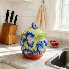 Handpainted Ceramic Classic Oil Painting Series - Vase, Canister, Sugar & Creamer, Coffee Filter Cup, Teapot, Butter Dish, Home & Kitchen Tabletop Decor, Gifts (Starry Sky, Sunflower, Iris) - Multicolor - View 19