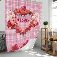 1pc/4pcs Classic Rose Heart Shaped Shower Curtain Set - Heart, Balloon, Rose, Teddy Bear Design - Fashionable Polyester Woven Valentine's Day Decor, Spring Decor, Bathroom Divider Curtain With 12 Hooks, Non-Slip Bath Mat, Toilet U-Shaped Mat, Toilet Lid Cover, Bathroom Set - Multicolor - View 25