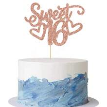 1个玫瑰金闪光“Happy Sweet 16”蛋糕装饰插牌 - 16岁生日蛋糕装饰 - Hello 16，Cheers To 16 生日派对用品 - 彩色 - 查看 3