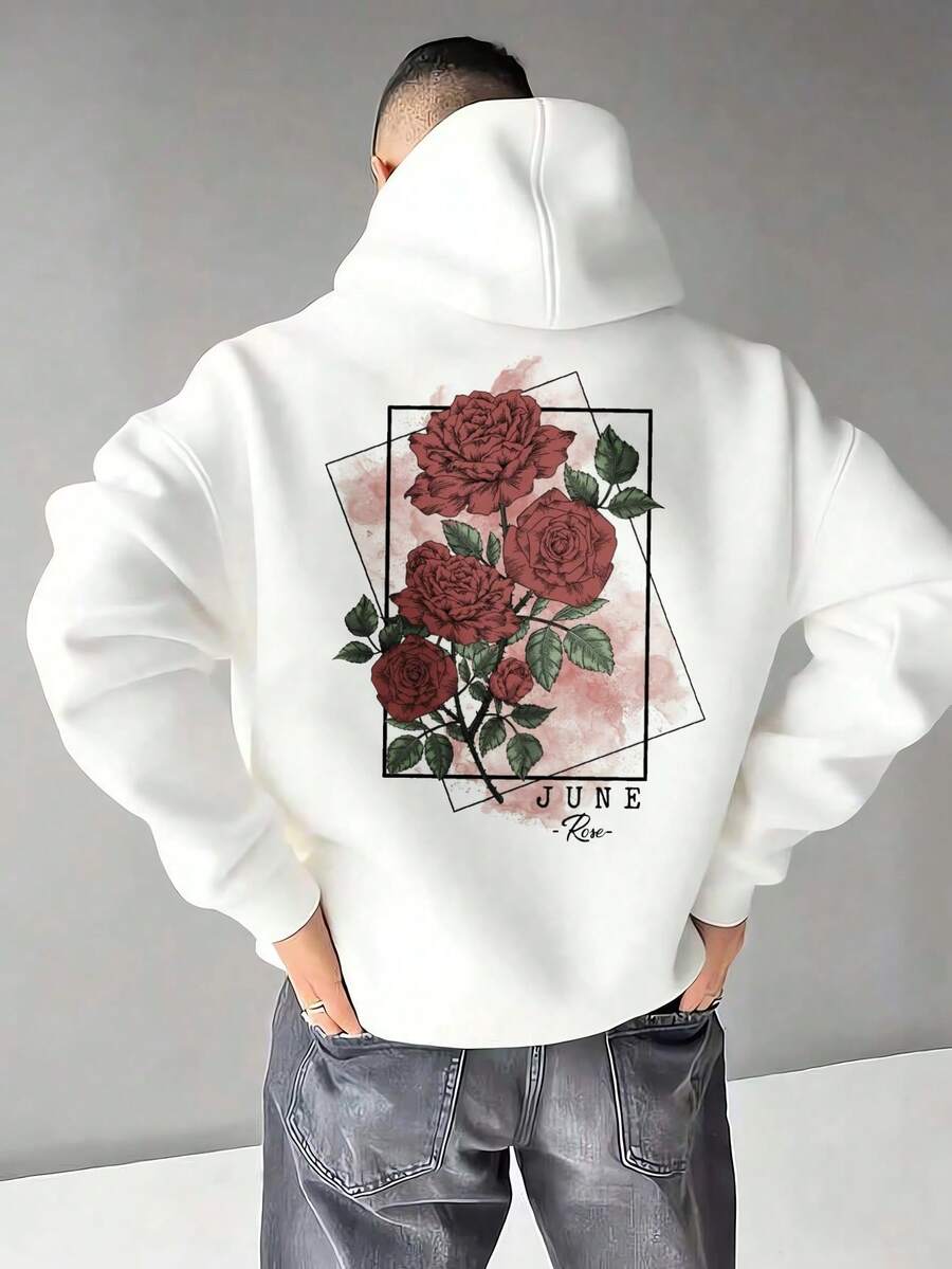 Red Roses In Frame Design Printed Premium Hoodies Mens Spring Autumn Winter Long Sleeve Coats Fashion Casual Clothing - White - View 1