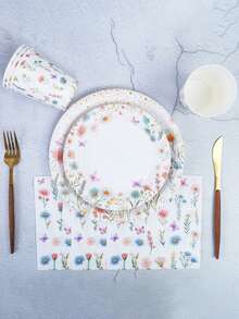 The Butterfly Flower Themed Disposable Paper Tray Set Includes 9-Inch And 7-Inch Paper Cups And Napkins. Suitable For Various Occasions Such As Clubs, Parties, Picnics, Weddings, Family Banquets, And Party Supplies. It Is Also Suitable For Kitchen And Dining Room Decoration, As Well As Party Decoration. This Is A Set Of Reception Paper Plates And Disposable Tableware. It Is Specifically Designed For Weddings And Parties - Multicolor - View 2