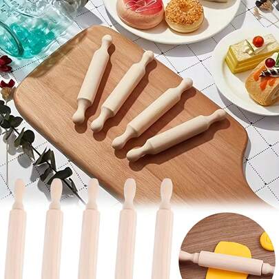 7 piezas de mini rodillos de madera: madera de alta calidad, rotación de 360°, mango cómodo, textura clara, duradero - ideal para hornear, pizza, cerámica y talla grande.