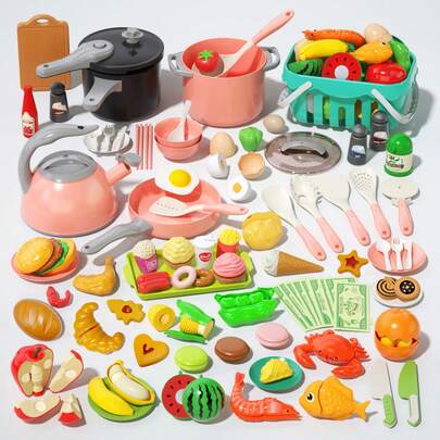 Kids Kitchen Play Set, Pretend Cooking Toys With Realistic Pots, Pans, Cooking Utensils, Play Food, Fruits, Vegetables, And Dessert, Educational Role Play Kitchen Toy Set For Toddlers And Preschool Boys Girls, Simulation Cooking Set To Develop Creativity, Imagination, And Social Interaction, Ideal Learning Toy For Home Or Classroom Play, Perfect Birthday Gift, Halloween Party Toy, Christmas Holiday Present, And New Year Family Entertainment