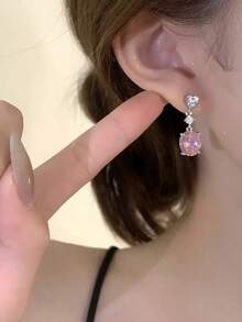 1 Pair Elegant Zirconia Stone Tassel Earrings, Unique High-End Earrings