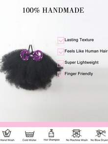 1pc Of African Small Curls Hair With Shiny Bow And Ponytail Wig For Children - Black - View 6