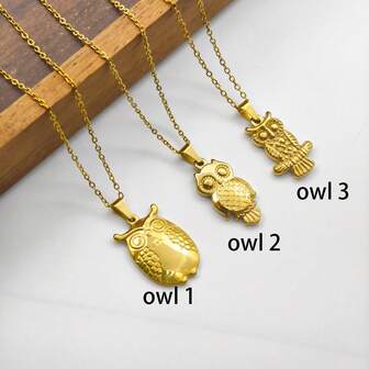 1 pieza Collar con colgante de búho de acero inoxidable versátil y de moda