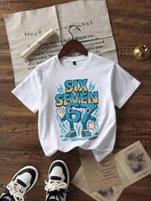 Boys & Teens Casual Printed Crew Neck Short Sleeve T-Shirt, Summer Top