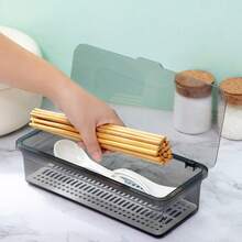 AWYYFlatware Tray Kitchen Drawer Organizer With Lid And Drainer - Plastic Kitchen Cutlery Tray And Utensil Storage Container With Cover - Dinnerware Holder For Spoons Forks Knives 10.0x4.3x2.8 - Coffee - View 3
