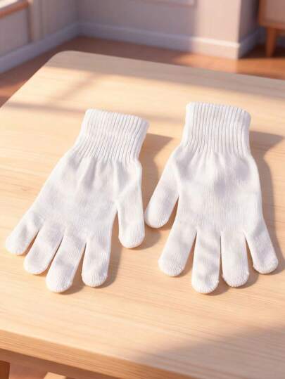 2 st/set för vuxna, enfärgade stickade varma akrylstickade blandningar, högstretchiga magiska handskar, 5-fingers enfärgade vinterhandskar