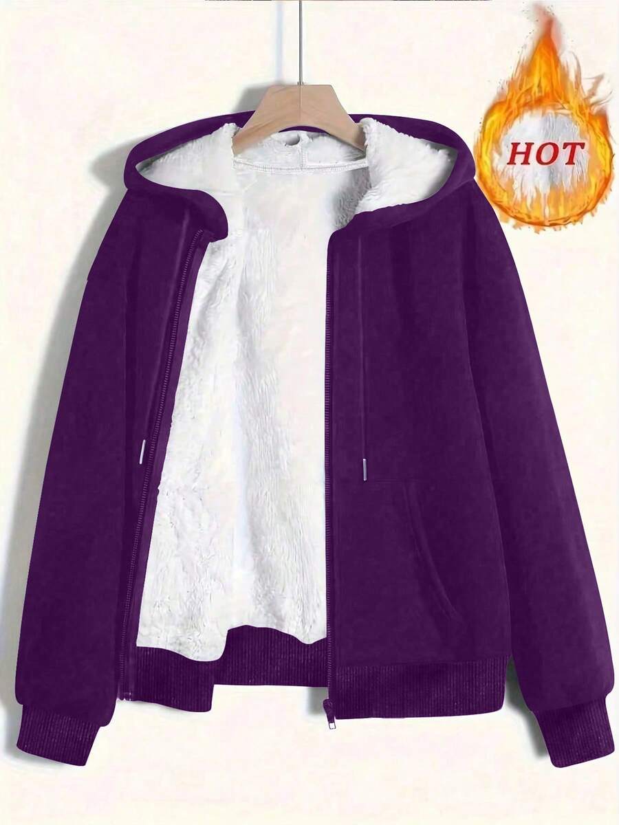 Chaqueta de forro polar de unicolor para mujer, estilo cálido europeo y americano, otoño/invierno - Morado - Ver 1