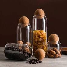 GSYY 1200ML/40Oz Clear Glass Bott Glass Food Sage Containers With Aig Round Cork Decorative Sealed Ar Organizer Holder With Wooden Lid For Candy Coe Nut Ice Tea Coffee Bean - 無色 - 查看 7