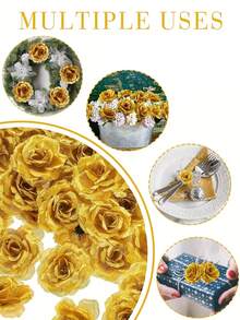 5/10pcs Artificial Golden Rose Heads, 3.15inches Silk Stemless Fake Flower, For Engagement, Wedding Decoration, Table Centerpieces Decor, Home Decoration, Holiday Party Decoration, Versatile For Thanksgiving, Mother's Day, Valentine's Day - Multicolor - View 8