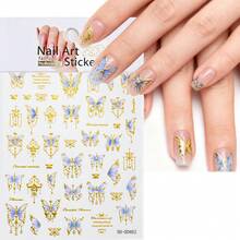 2 piezas/1 pieza Pegatinas de arte de uñas con relieve 5D de mariposa, pegatinas de uñas con diseño de mariposa dorada con brillo, calcomanías de arte de uñas para decoración de uñas, accesorios de uñas autoadhesivos para mujeres y niñas, pegatinas de uñas de mariposa de concha colorida estilo rococó - Multicolor - Ver 10