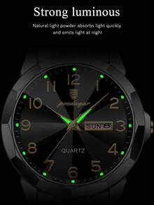 POEDAGAR 1件装休闲男士不锈钢石英腕表，防水，夜光，双日期显示，时尚男士腕表，适合日常佩戴，情人节礼物 - 均碼 - 查看 7