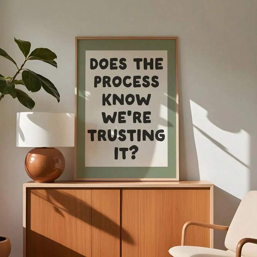 1件装（带框/不带框）“过程是否知道我们信任它”文字帆布海报，励志名言，学院风墙面艺术印刷品，极简主义多巴胺装饰画，适用于宿舍、客厅、卧室、现代家居装饰 - 彩色 - 查看 1
