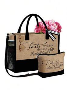 Este bolso/bolsa de cosméticos para mujer con temática cristiana está hecho de material de lona, con gran capacidad, adecuado para bodas, cumpleaños, vacaciones, playas, fiestas y otras ocasiones, convirtiéndolo en un excelente regalo para mujeres. - Multicolor - Ver 12