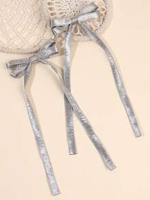 2 Presilhas de Cabelo com Laço Prateado, Presilhas de Cabelo com Borboleta e Cauda Longa em Cor Sólida, Presilhas de Cabelo Elegantes com Laço, Presilhas de Cabelo com Laço para Casamento e Festa, Presente Ideal para Meninas, Presilhas de Cabelo com Laço, Acessórios de Cabelo para Adolescentes - Prata - Ver 2