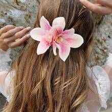 1pcs Orchid Flowers Hair Clips Small Hairpin Bridal Barrette Beach Flower Women - đỏ-1 cái - Xem 3