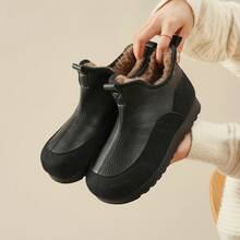 女士仿保暖内衬雪地靴，冬季保暖休闲踝靴 - 黑色 - 查看 14