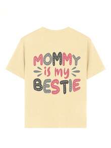 Young Girl Casual Graphic Print Crew Neck Short Sleeve T-Shirt, Summer Top - Apricot - View 6