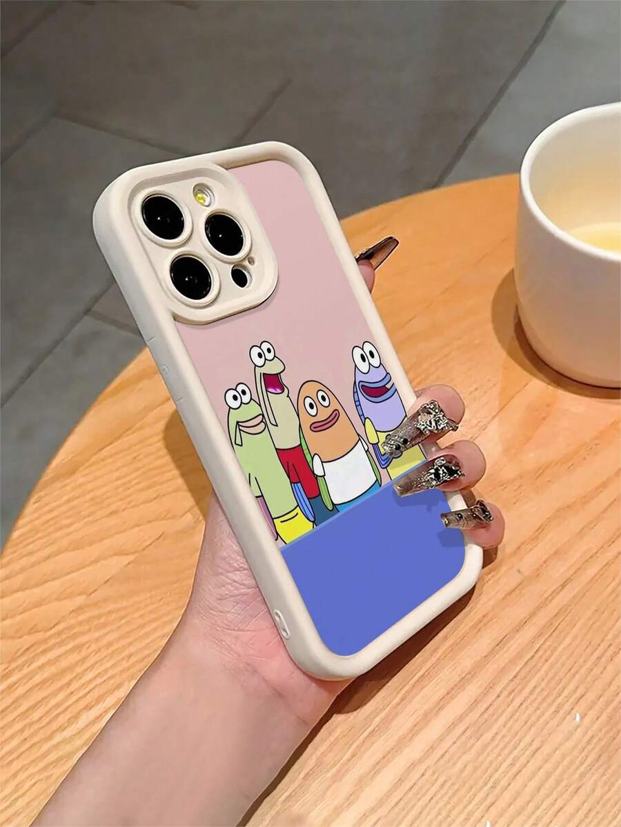 1pc Cartoon Cute Ugly Fish Patchwork Pattern Shockproof Phone Case Cover, Suitable Compatible With Samsung/Apple 17/16/15/14/13/12/11 Pro Max/12 Pro/14 Plus And Other Models - Multicolor - View 1