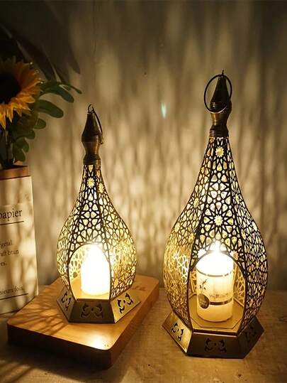 11-tums (ca 28 cm) marockansk lykta ljusstake, lämplig för Ramadan-dekoration, Eid-firande, högtidsfester, utomhusterrass eller veranda, inomhusinredning, guldfärg