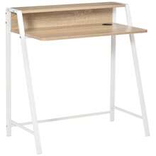 Schreibtisch Moderner Computertisch Mit Ablagefach & Kabeldurchlass Metallgestell Weiß Eiche 84x45x85cm Für Home Office & Arbeitszimmer - White - View 9