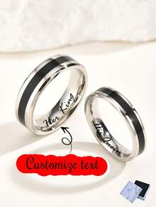 2pcs Minimalist Stainless Steel Diagonal Striped Rings, 4mm And 6mm Width, Fashion Gifts, Customizable With Date, Couple Rings, Anniversary Gift, Jewelry, Girlfriend, Mother, Birthday, Best Friend, Christmas Gift - Multicolor - View 6