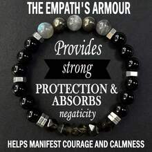 1PC Armor Protection Bracelet/High Quality Labrador, Pyrite, Obsidian, Inlaid Smoked Quartz Handmade Natural Stone Bead Crystal F Bracelet Courage And Confidence Anxiety Bracelet Natural True Crystal Gemstone Jewelry, Father's Day Mother's Day Gift - màu đen - Xem 1