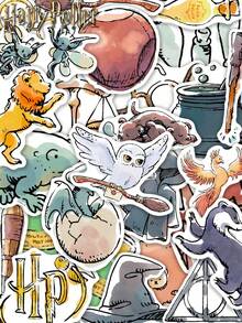 Harry Potter 50 Stück Vintage Aquarell Graffiti Aufkleber,  Film- und Buchreihe, Abenteuer in , Dobby, Elf, Goldener Schnatz Quidditch Klatscher Zaubertränke Sprechender Hut Besen Feuerblitz. Wasserfeste Vinyl-Aufkleber für Wasserflasche, Laptop, Stoßstange, Wasserflasche, Computer, Handy, Hut, Auto, lustige Aufkleber für Jugendliche, Erwachsene, Schule. - Verschiedenfarbig - Übersicht 8