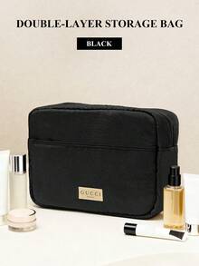 Gucci Black Double-Layer Makeup Bag, Multi-Compartment, Spacious Storage, Zipper Closure, Durable Travel Case - Black - View 2